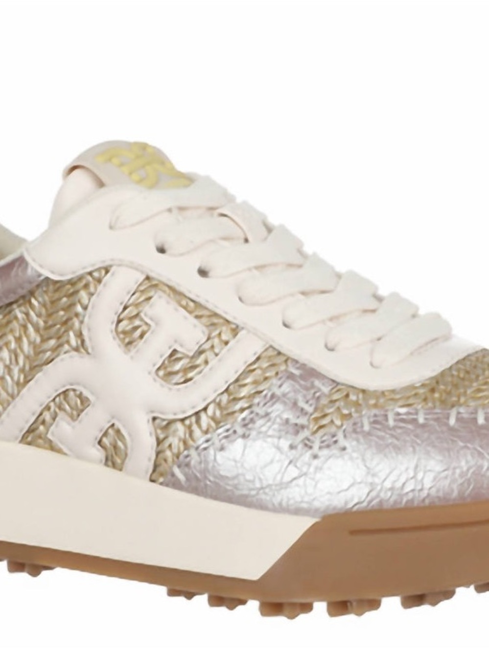 Sam Edelman Cream and Gold Lace-Up Sneaker